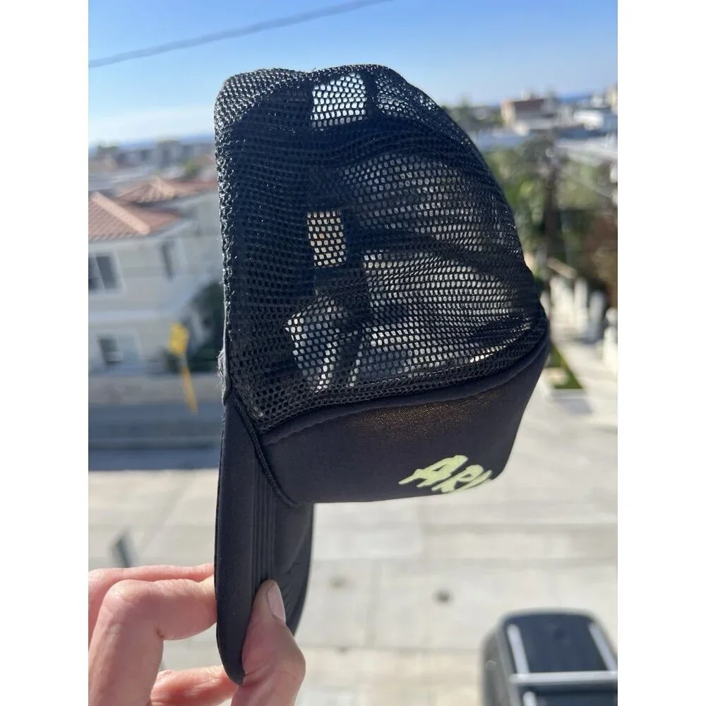 Vintage 80s black mesh trucker hat Arizona neon desert graphic streetwear
